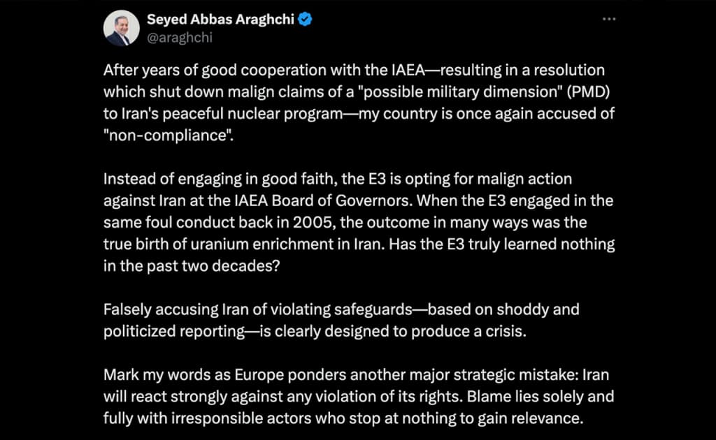 Eron o‘z huquqlari buzilsa, keskin chora ko‘rishi borasida Yevropa mamlakatlarini ogohlantirdi