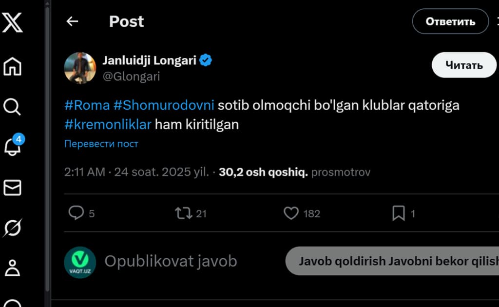 Eldor Shomurodov yozda jamoasini o‘zgartirashi mumkin