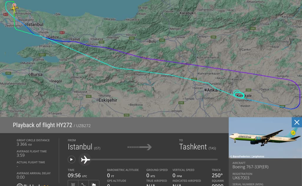 Istanbuldan Toshkentga uchayotgan samolyot sahnida Anqara osmonida favqulodda holat ro‘y berdi