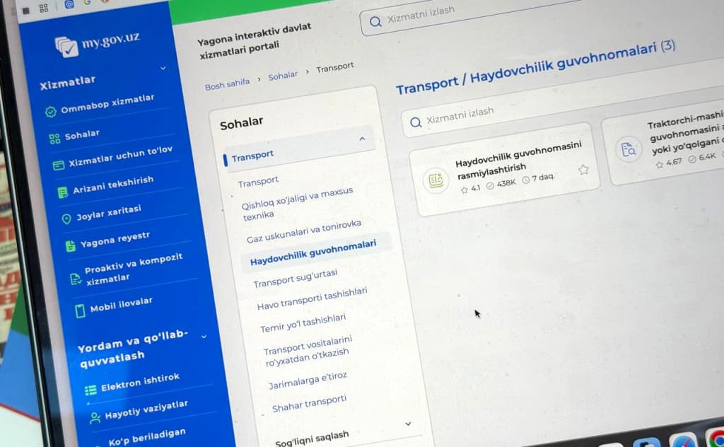 Haydovchilik guvohnomasini onlayn tiklash xizmati yo‘lga qo‘yildi