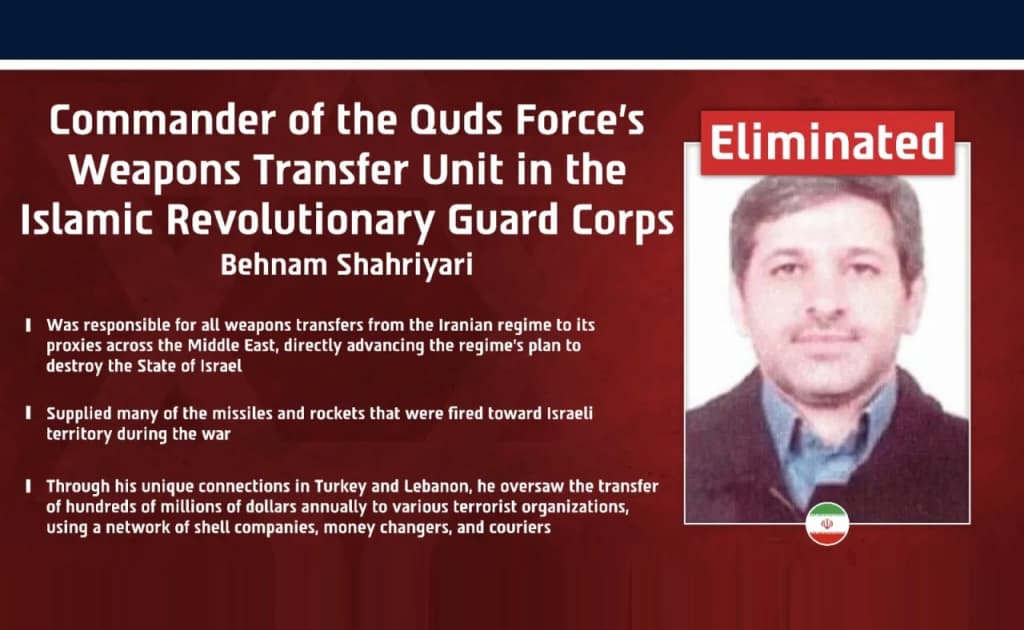 Isroil Eronda Islom inqilobi muhofizlari korpusining HAMAS bilan bog‘liq qo‘mondonini o‘ldirdi